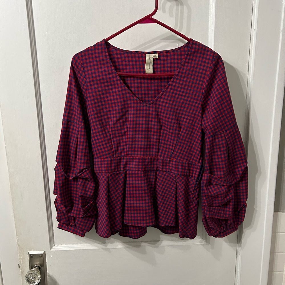Allison Joy Red Ruffled Peplum Blouse